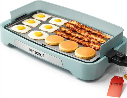 Miniatura 10 de Cleansnap Everyday - Parrilla eléctrica antiadherente de 20 pulgadas con escudo plegable antisuciedad, calentamiento rápido de 1700 W, revestimiento