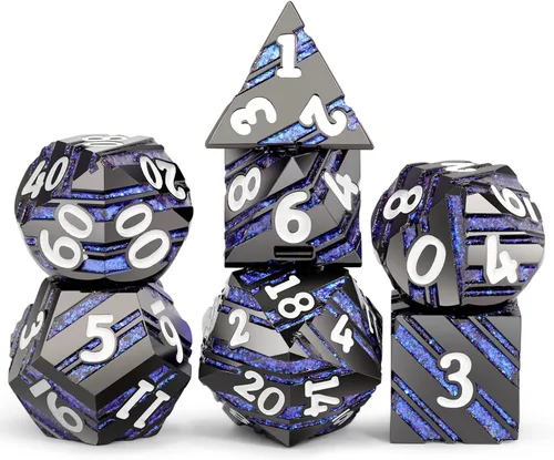 Miniatura 12 de DNDND - Juego de dados metálicos para DND con estuche de metal de regalo, 7 piezas de dados metálicos de Calabozos y Dragones para juego DND