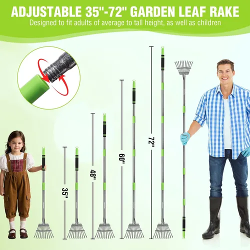 Miniatura 3 de WORKPRO Rastrillo, rastrillo pequeño para hojas con mango largo ajustable de 72 pulgadas, 11 púas de acero, rastrillos de hojas de metal resistentes