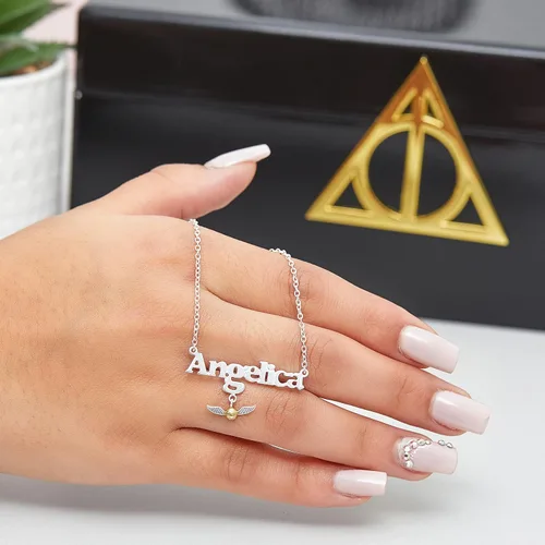 Miniatura 4 de Harry Potter Collar con nombre personalizado chapado en oro de 14 quilates y collar de plata de ley personalizado elige estilo color Reliquias