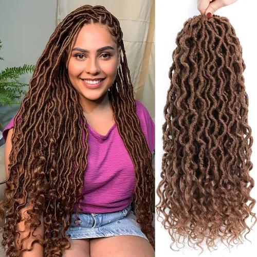 Miniatura 21 de Trenzas postizas Goddess, 6 paquetes de 18 pulgadas, cabello lacio, trenzado con ganchillo, para mujeres negras, trenzas postizas ombre con puntas
