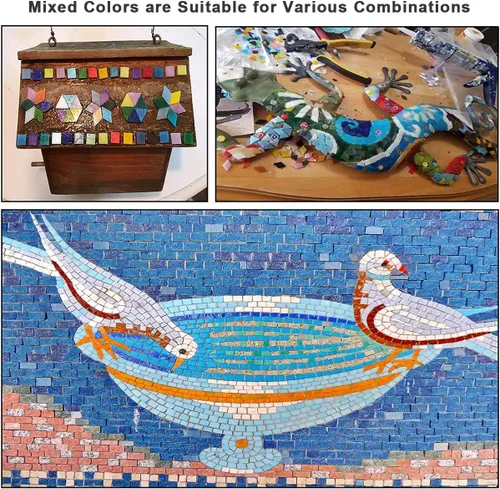 Miniatura 7 de Pocoukate Kit de azulejos de mosaico para manualidades, azulejos de mosaico de vidrio a granel, 850 piezas, 4 formas mixtas, suministros