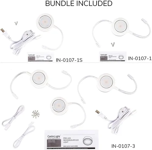 Miniatura 2 de GETINLIGHT Inlight - Paquete de 5 luces de disco con 2 cables de alimentación, blanco cálido 2700K