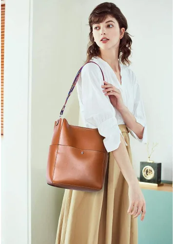 Miniatura 22 de BROMEN Bolsa Hobo para mujer, diseñada con cuero vegano, de hombro, bandolera