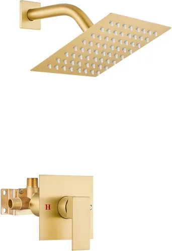 Airuida Juego de grifo de ducha para baño, sistema de ducha de lluvia SUS304 de acero inoxidable con roscas macho, válvula rugosa, kit de molduras