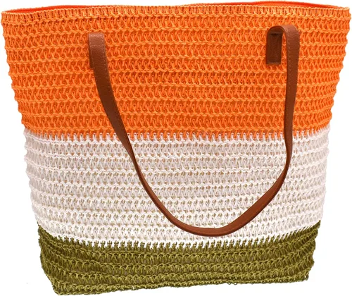 Miniatura 70 de Bolso grande de paja para mujer, tejido de ratán, bolso de playa de verano, a rayas
