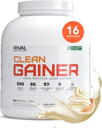 Miniatura 16 de RIVAL NUTRITION Clean Gainer Proteína en Polvo – 2.27KG Caramelo Salado – Alta Proteína para Masa Magra y Ganancia de Peso 550 Calorías, 30g