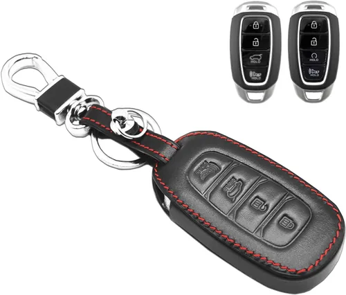 MECHCOS Compatible con Hyundai Elantra N GT Kona Electric Santa Fe Azera Accent Palisade Veloster N Funda protectora de cuero para llave con llavero