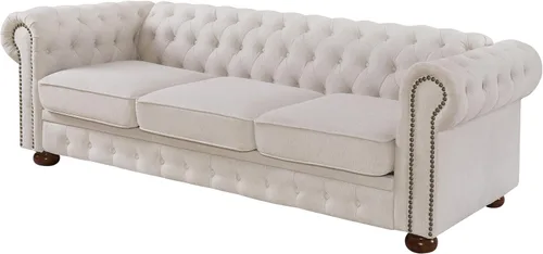 Miniatura 3 de Sofá Chesterfield de 89 pulgadas, sofá clásico de mediados de siglo con respaldo bajo, brazos enrollados y adornos de cabeza de clavo, sofá de 3