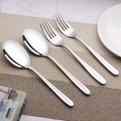 Miniatura 6 de Obstnny Cuchara de servir de banquete de acero inoxidable Tenedor grande (4 piezas/2 de cada uno)