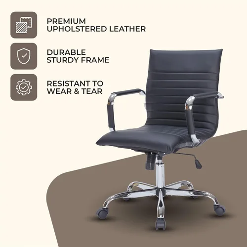 Miniatura 8 de LeisureMod Silla de oficina ejecutiva ergonómica con soporte lumbar, silla de escritorio giratoria de cuero ajustable, silla de computadora