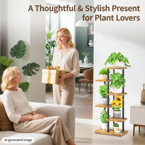 Miniatura 9 de LASZOLA Soporte Negro de Madera de 5 Niveles para Plantas de Interior para Macetas Más Grandes de Servicio Pesado, Estantes Verticales Resistentes