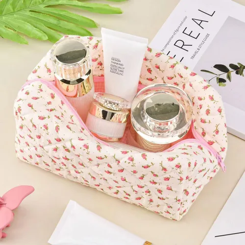Miniatura 2 de Bolsa de maquillaje floral, bolsa de maquillaje acolchada floral, bolsa de cosméticos grande, bolsa de maquillaje de viaje de moda, bolsa de Flores