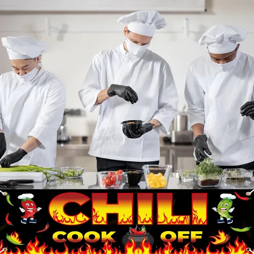 Miniatura 6 de Cartel de Chili Cook Off, pancarta de tela para concurso de 41 x 24 pulgadas, suministros para fiestas mexicanas (41.3 x 23.6 in)