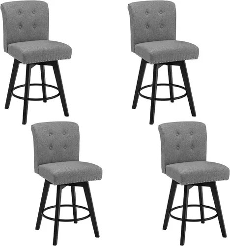 Miniatura 9 de Juego de 2 taburetes de bar giratorios de 360° con botón acolchonados, taburetes de bar tapizados de 26 pulgadas con patas de madera maciza
