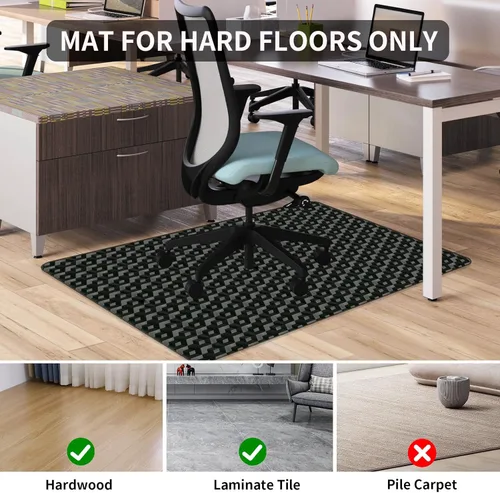 Miniatura 5 de Tapete para silla de oficina para suelos de madera dura, 48 x 36 pulgadas, tapete negro para silla con patrón 3D, protector de suelo resistente