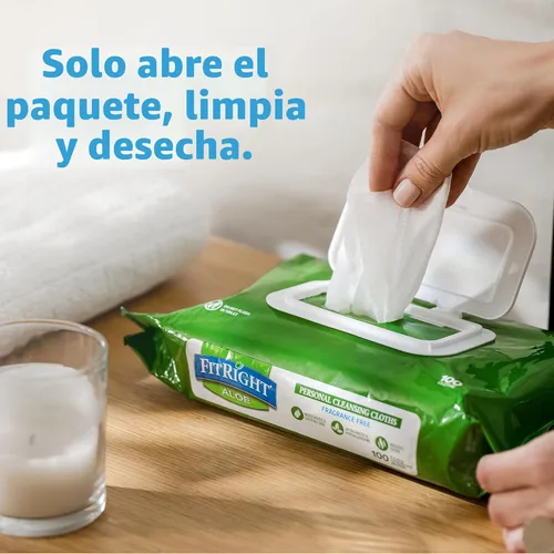 Miniatura 7 de Toallitas húmedas de limpieza personal FitRight Aloe Quilted Heavyweight, sin perfume, 576 unidades, 8 x 12 pulgadas, toallitas grandes para adultos