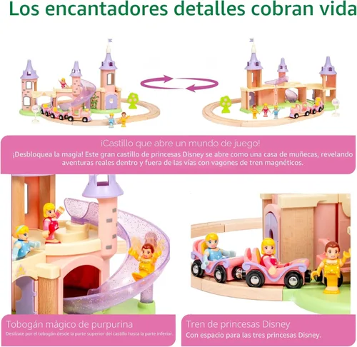Miniatura 4 de BRIO World Disney Princess Castle - Juego de tren de madera de 18 piezas con certificación FSC y accesorios, incluye figuras de princesa de Disney