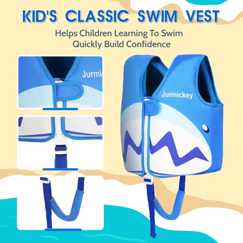 Miniatura 5 de Chaleco de natación para niños pequeños, chaleco de natación para niños y niñas con correas de seguridad ajustables, diseño moderno flotadores