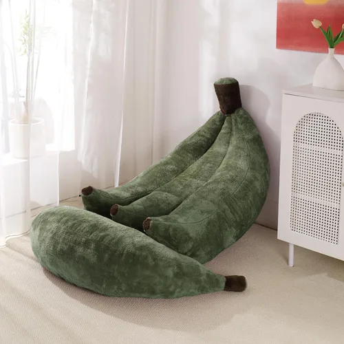 Miniatura 16 de Sofá de frijoles con otomana IEVENW en forma de banana, sofá de piso con reposapiés, cómodo sofá cama convertible para adultos, sofá de felpa