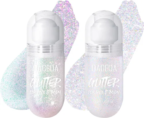 DAGEDA Gel de purpurina corporal enrollable de 2 colores para cuerpo, cabello, cara, maquillaje holográfico con purpurina para accesorios rave, gel