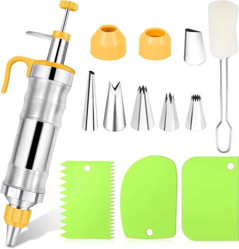 Miniatura 8 de Juego de jeringas para decoración de postres, kit de tuberías de glaseado, herramienta de decoración de pasteles de acero inoxidable, 6 boquillas