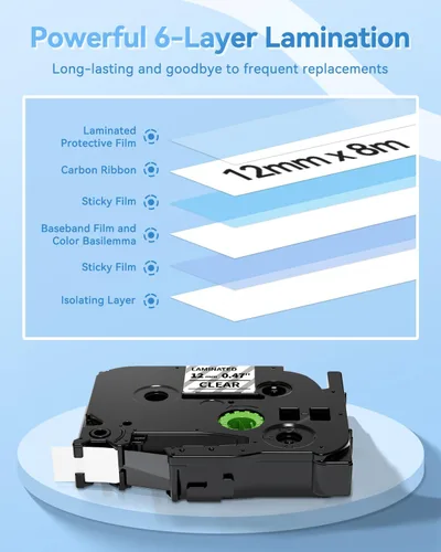 Miniatura 3 de TZe - Cinta TZ de 0.47 pulgadas, laminada de 0.47 pulgadas, cinta de etiquetas transparente de repuesto para Brother P Touch TZe-131 TZe131, cinta