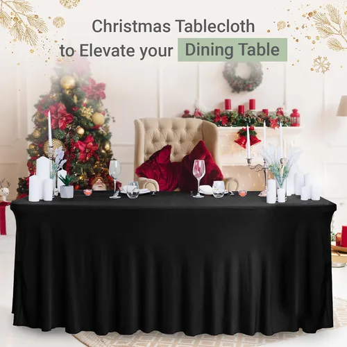 Miniatura 9 de Falda de mesa para mesas rectangulares de 6 pies – Fundas de mesa de elastano para mesa estándar de 6 pies – Mantel elástico ajustable de una pieza