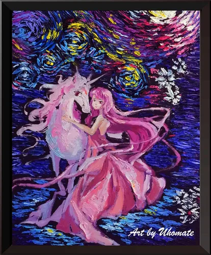 Miniatura 5 de Uhomate Decoración de pared de unicornio El último unicornio Vincent Van Gogh Noche estrellada pósteres para el hogar, lienzo para decoración