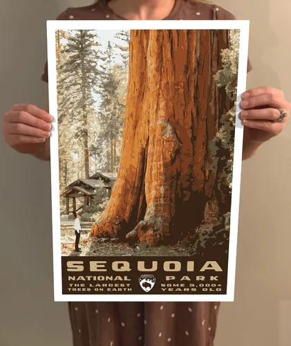 Miniatura 3 de Póster de viaje de estilo vintage del Parque Nacional Sequoia, 8 x 10, 12 x 18, 18 x 24, 24 x 36, 4 x 6, impresión artística estilo WPA, California