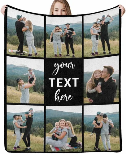 Miniatura 17 de InterestPrint Manta personalizada con nombre, 6 fotos, manta personalizada para aniversario, boda, para marido, esposa, amantes, 6 tamaños
