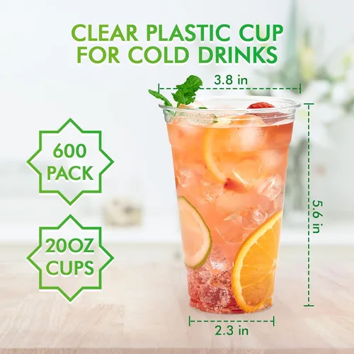Miniatura 5 de Lilymicky Paquete de 600 vasos de plástico transparente de 20 onzas, vasos desechables de PET, transparentes, perfectos para café helado, batidos