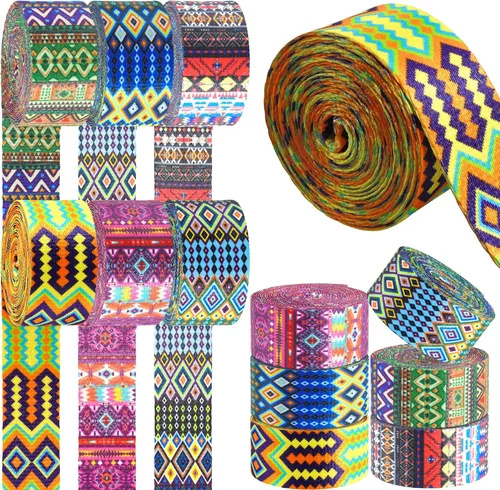 Miniatura 19 de 6 rollos de correas de nailon bohemio de 1.5 pulgadas, correas para bolso, correas para mochilas, correas de nailon con patrones para cinturón