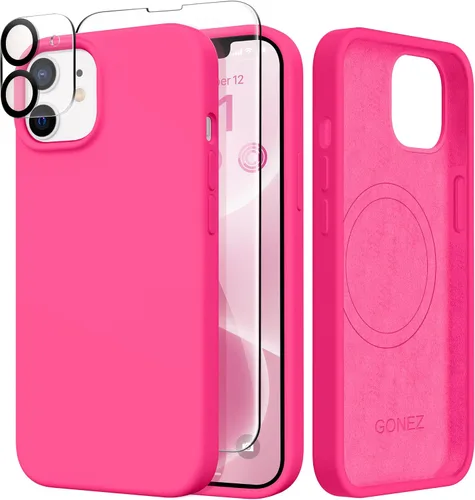 Miniatura 160 de GONEZ Funda de silicona para iPhone 14 Pro Max, compatible con MagSafe, con protector de pantalla + protector de lente de cámara, silicona líquida a