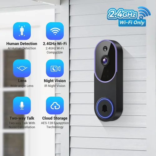 Miniatura 2 de Cámaras de timbre de video inalámbrico 1080P con detección humana AI y alertas de detección de movimiento, audio bidireccional