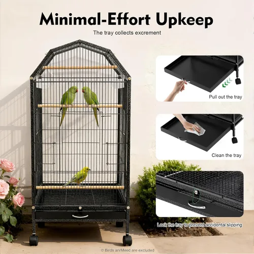 Miniatura 7 de Jaula grande para pájaros con tragaluz abierto, soporte rodante y 5 puertas, jaulas móviles para loros, jaula de vuelo para pájaros de mascotas