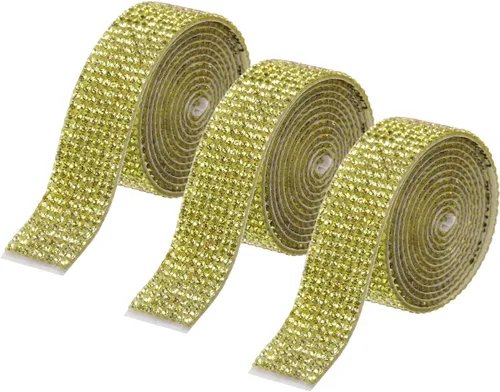 Miniatura 38 de MECCANIXITY 3 rollos de cinta de diamantes de imitación autoadhesiva de 3 yardas y 0.315 in para proyectos de artes y manualidades, pasteles de Beige