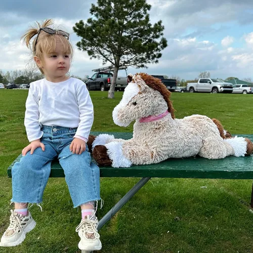 Miniatura 2 de Tezituor Juguete de Animal de Caballo de Peluche Grande, Almohada de Peluche de Caballo Realista Grande de 35 Pulgadas, Juguetes de Poni Marrón