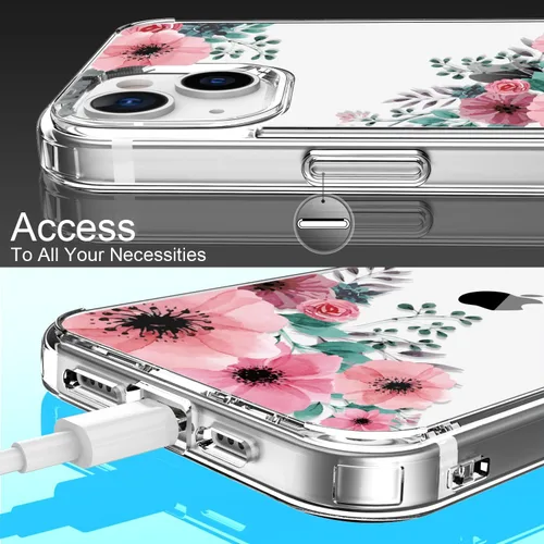 Miniatura 6 de LUHOURI Funda para iPhone 15 con protector de pantalla, cubierta transparente, diseño de patrón de moda, carga inalámbrica, funda protectora delgada