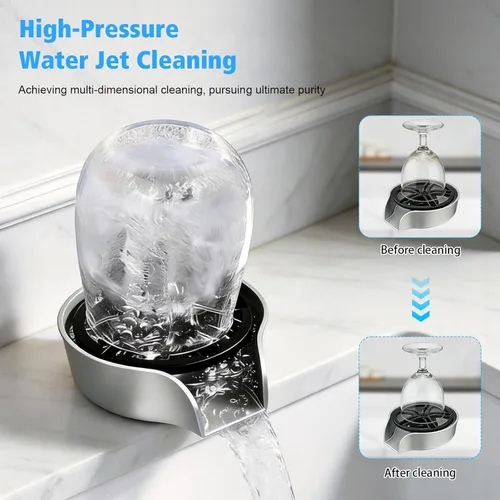 Miniatura 4 de Enjuagadora de vidrio para fregadero de cocina, enjuague de vidrio con rociador extraíble, grifo giratorio de 360°, enjuague de vidrio, limpiador