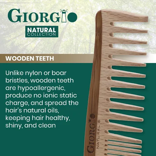 Miniatura 3 de Giorgio GIONAT6 Peine de Madera Natural Desenredante para el Cabello - Peine de Dientes Semi Finos y Anchos para Cabello Rizado, Peines de Bambú