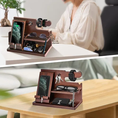 Miniatura 6 de Gifts for Men Wood Phone Docking Station for Mens Gifts for Christmas Husband Anniversary Dad Birthday Gifts for Men or Dad - Nightstand Organizer