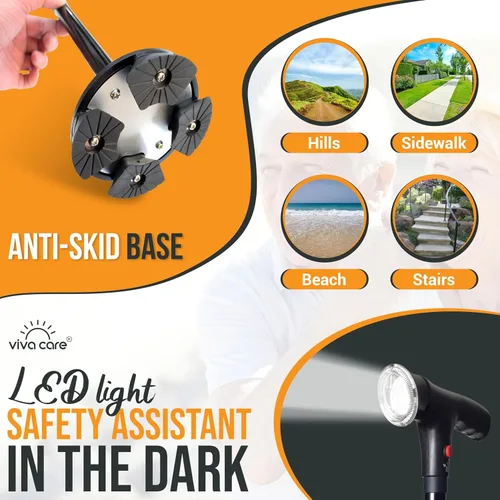 Miniatura 3 de Bastón de caminar con luz y alarma, plegable, ajustable, ligero, para equilibrio y estabilidad para adultos, personas mayores y lesionados. [Negro]