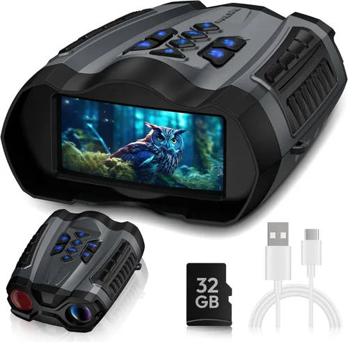 WARMTUYO Gafas de visión nocturna, prismáticos infrarrojos 4K con cámara, visión nocturna de 9 engranajes con batería de 5000 mAh, visión nocturna