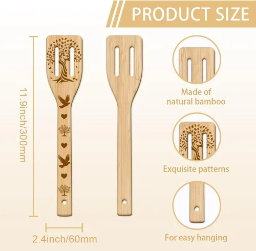 Miniatura 3 de GLOBLELAND Juego de 6 cucharas de madera del árbol de la vida, juego de utensilios de cocina de bambú para mujeres y hombres, juego de espátulas