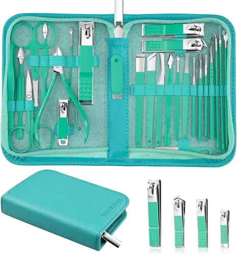 Miniatura 12 de MINKINH Juego de manicura profesional para cortaúñas, kit de manicura de acero inoxidable de 26 piezas, herramientas para el cuidado de uñas