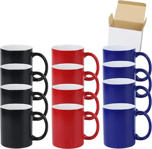 Miniatura 10 de Taza de sublimación cambiable de 11 onzas, 3 colores surtidos, negro, azul y rojo, empaquetada en caja blanca, caja de 6