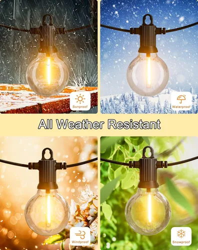 Miniatura 2 de Zuske: Cadena de luces para exteriores de 150 pies, luces de patio con 75 bombillas G40 de globo irrompibles (3 de repuesto), luces LED colgantes