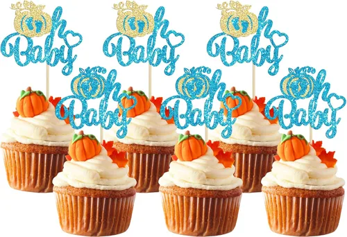 Miniatura 24 de Gyufise Decoración de pastel de calabaza – Decoración azul para pastel de baby shower para cumpleaños, Halloween, suministros de fiesta de Acción