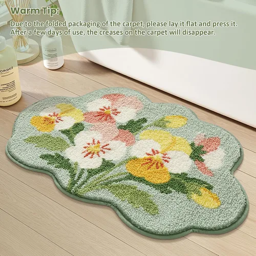 Miniatura 7 de Floral Pansy Bath Mat, Soft Non-Slip Plush Bathroom Rug with Colorful Flower Pattern, Ultra Absorbent Microfiber Shaggy Bath Rug, Machine Washable